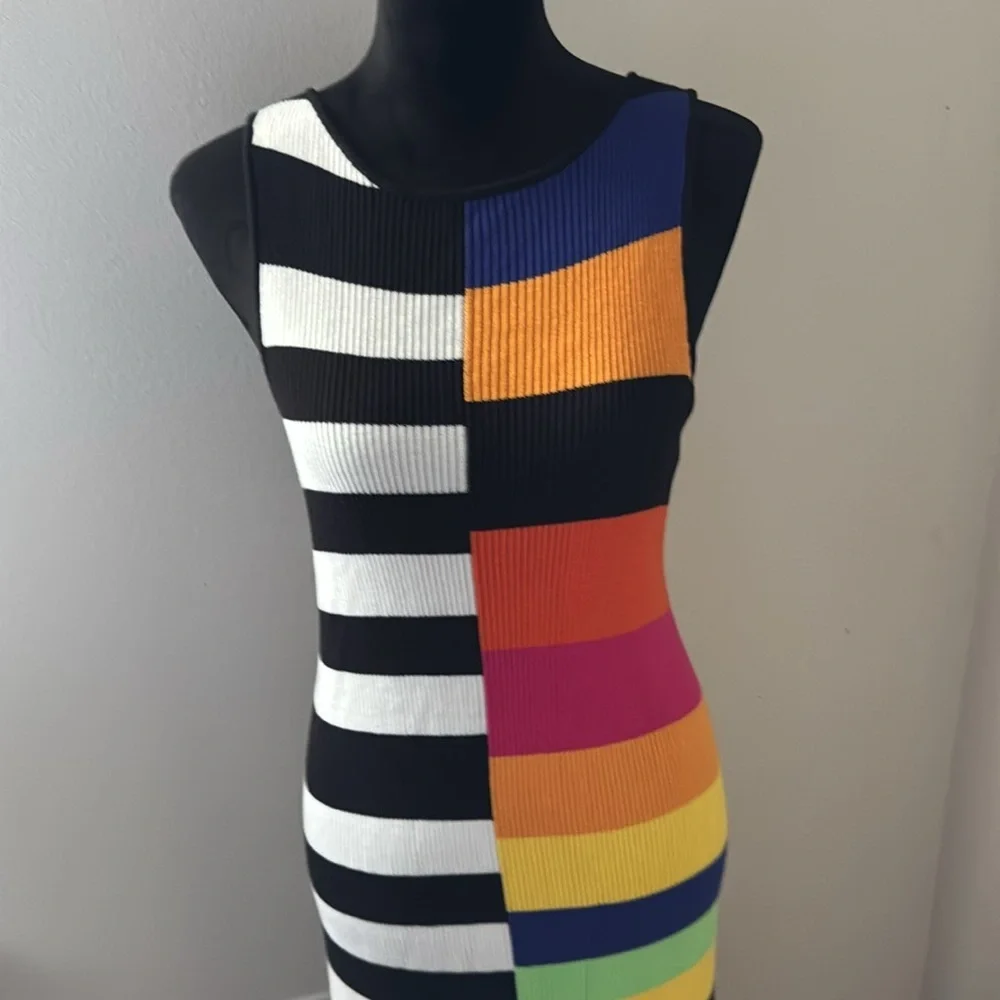 ELOQUII Mixed Striped Ribbed dress‎ colorful sleeveless maxi length Sz 26/28 new - Picture 5 of 14